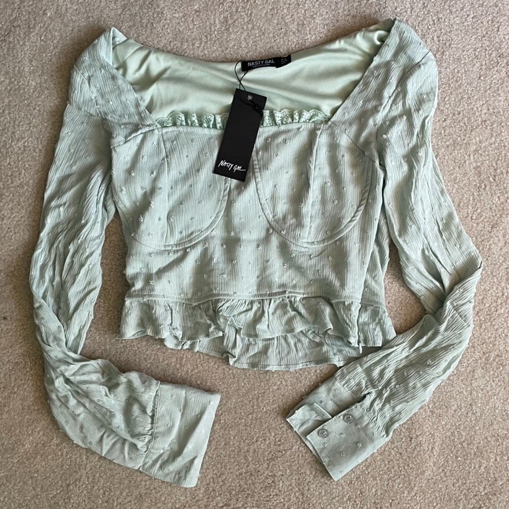 Sage Green Cropped Long Sleeve Top